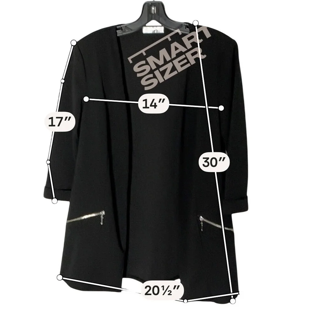 89th‎ + Madison Womens Black Open Front Blazer 3/4 Sleeve Zipper Pockets Size S
